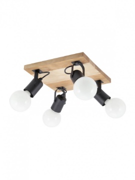 Immagine di Plafoniera Legno Con Faretti Spot Orientabili Metallo Nero 4 Luci Taffi Smarter