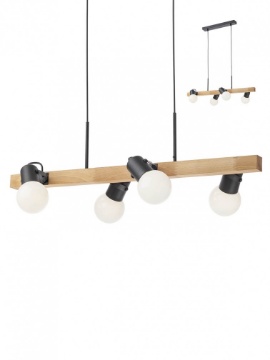 Immagine di Lampadario Binario Legno 4 Luci Spot Orientabili Metallo Nero Taffi Smarter