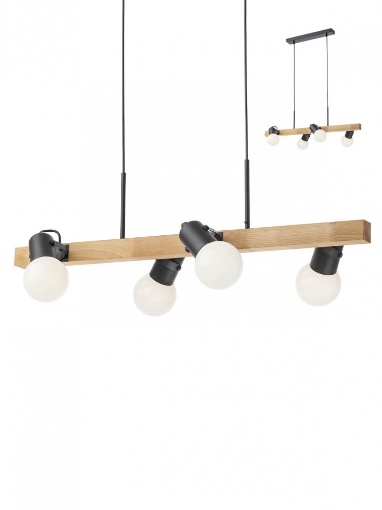 Immagine di Lampadario Binario Legno 4 Luci Spot Orientabili Metallo Nero Taffi Smarter