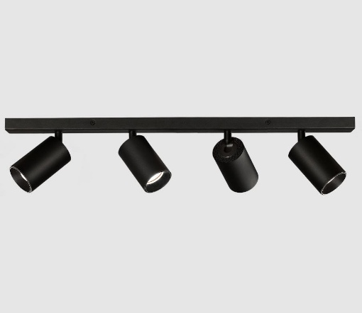 Immagine di Lampada Nera Rettangolare con 4 Faretti Spots GU10 Orientabili Gina L80 cm ACB