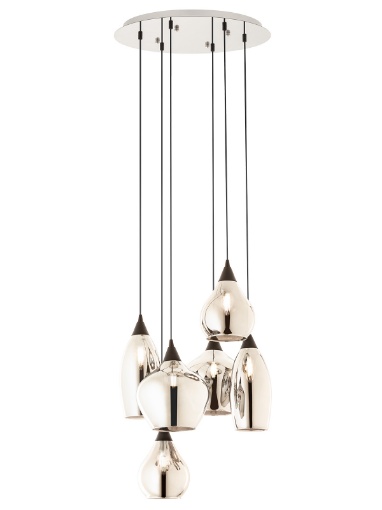 Immagine di Lampadario Rotondo 6 Luci Per Soggiorno Moderno Vetri Fume Tanner Smarter