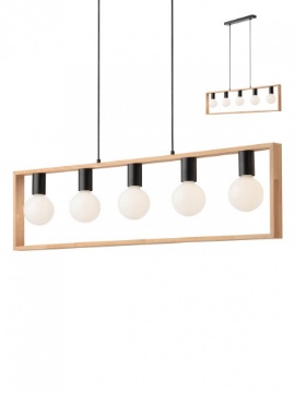 Immagine di Lampadario Legno Squadrato Per Tavolo 5 Luci Metallo Nero Timber Smarter