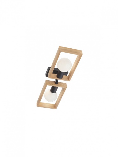 Immagine di Plafoniera Legno Naturale 2 Luci Portalampade Metallo Nero Timber Smarter 