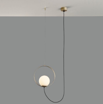 Immagine di Sospensione Singola Led CCT Halo Oro Sfera Vetro Con Decentramento ACB