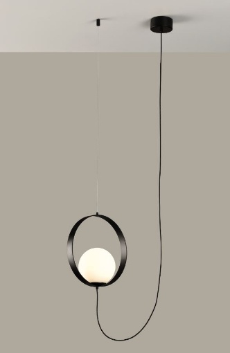 Immagine di Sospensione Nera Con Decentramento Sfera Bianca Halo Led 5w CCT ACB