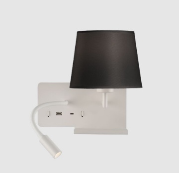 Immagine di Applique Bianca Hold con Paralume Nero E27+Spot Led da Lettura Lato Destro ACB