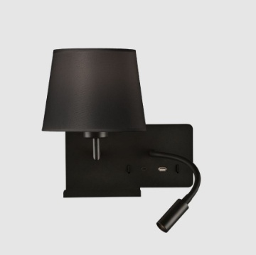 Immagine di Applique Hold Nera Paralume E27+Spot Led Orientabile Lato Sinistro ACB