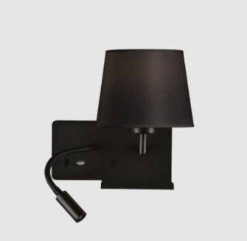 Immagine di Applique Hold Nero con Paralume e Spot Led Orientabile Lato Destro con Usb ACB