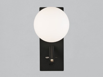 Immagine di Applique Kin Nera con Paralume Sfera Vetro Bianco e Spot da Lettura  ACB 