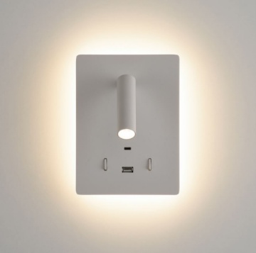 Immagine di Lampada da Parete Luce Lettura Manat Bianco Doppio Led Piastra+Spot ACB