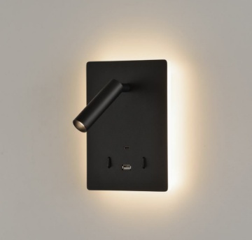 Immagine di Applique Nera Per Comodini Doppio Led Con Faretto Orientabile Manat ACB