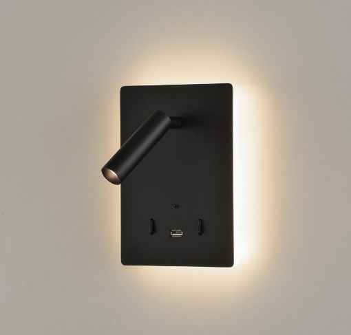 Immagine di Applique Nera Per Comodini Doppio Led Con Faretto Orientabile Manat ACB