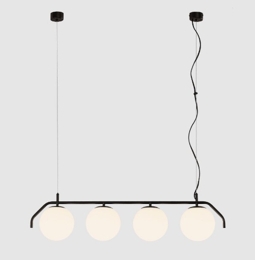 Immagine di Lampadario Lineare Nero 4 Sfere Vetro Bianco Maui ACB