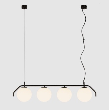Immagine di Lampadario Lineare per Illuminazione Tavoli Maui Nero 4 Paralumi Sferici Vetro L90 cm ACB