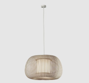 Immagine di Lampadario Mirta Paralume Tessuto Color Pietra Bombato 45 cm ACB