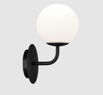 Immagine di Applique Bagno Nera Con Sfera Bianca Vetro Parma IP44 ACB