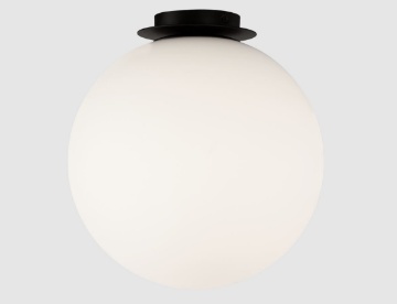 Immagine di Lampada Soffitto IP44 Nera Con Sfera Vetro Bianco 30 cm Parma ACB