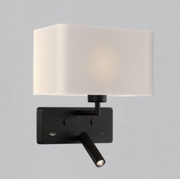 Immagine di Applique Comodino Romeo Nero Bianco Con Luce Lettura Led Porte USB ACB