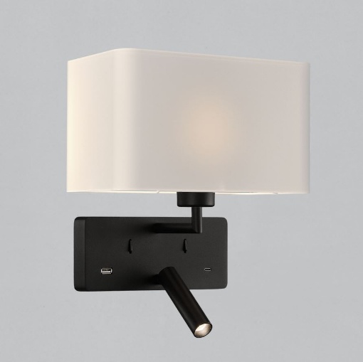 Immagine di Applique Comodino Romeo Nero Bianco Con Luce Lettura Led Porte USB ACB