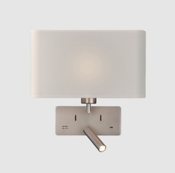 Immagine di Applique Camera da Letto Romeo Nichel Paralume Bianco 1xE27 + Led USB ACB