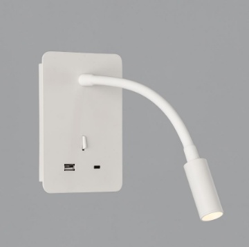 Immagine di Applique Senda Bianca Spot Led Luce Lettura con Braccio Orientabile e Porte USB
