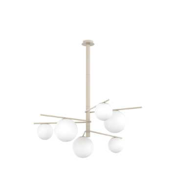 Immagine di Lampadario Sabbia Design 8 Luci Modulare Con Sfere Bianche Boomerang Top Light