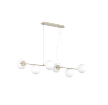 Immagine di Lampadario A Sospensione Orizzontale Sabbia Per Soggiorno 6 Sfere Bianche Top Light Boomerang