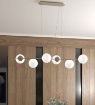 Immagine di Lampadario A Sospensione Orizzontale Sabbia Per Soggiorno 6 Sfere Bianche Top Light Boomerang