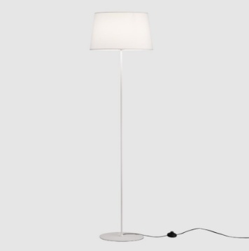 Immagine di Piantana Bianca Fusto Lineare Paralume Rotondo Tessuto Design Hotel Stilo  ACB