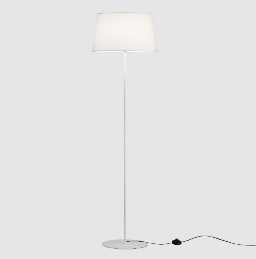 Immagine di Piantana Bianca Fusto Lineare Paralume Rotondo Tessuto Design Hotel Stilo  ACB