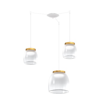 Immagine di Lampadario Con Decentramento Tre Luci Led Vetro Con Decoro Oro Drum Mix Top Light