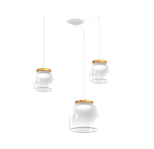 Immagine di Lampadario Con Decentramento Tre Luci Led Vetro Con Decoro Oro Drum Mix Top Light