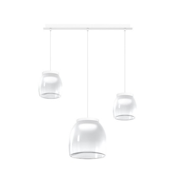 Immagine di Lampadario In Linea Tre Luci Per Tavolo Cucina Led Vetro Drum Rmix Bianco Top Light