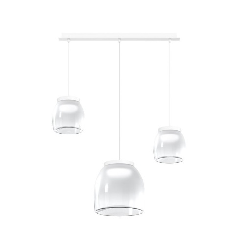 Immagine di Lampadario In Linea Tre Luci Per Tavolo Cucina Led Vetro Drum Rmix Bianco Top Light