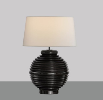 Immagine di Lume Da Tavolo Tarifa 1xE27 Base Ceramica Nera e Paralume Tessuto Bianco ACB