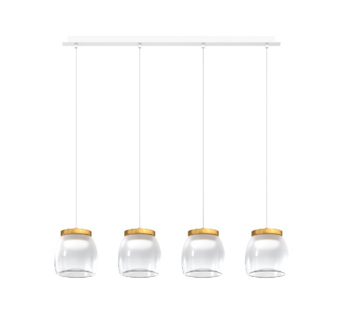 Immagine di Lampadario Led Dimmerabile Per Tavolo 4 Luci In Linea Vetro Drum RP Oro Top Light
