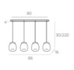 Immagine di Lampadario Led Dimmerabile Per Tavolo 4 Luci In Linea Vetro Drum RP Oro Top Light