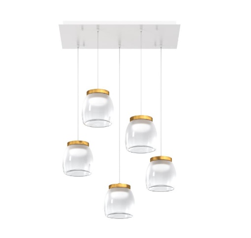 Immagine di Lampadario Led Rettangolare 5 Luci Per Soggiorno Bocce Vetro Drum S5 RP Oro Top Light