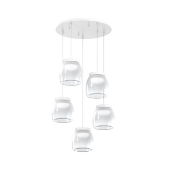 Immagine di Lampadario Led Rotondo 5 Luci Per Soggiorno Con Bocce Vetro Drum S5 TP Bianco Top Light