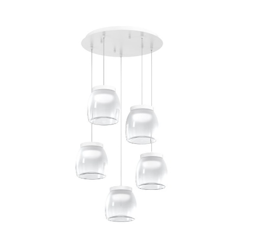 Immagine di Lampadario Led Rotondo 5 Luci Per Soggiorno Con Bocce Vetro Drum S5 TP Bianco Top Light
