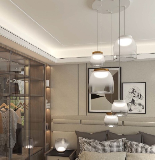 Immagine di Lampadario Rotondo 5 Bocce Vetro Pendenti Led Dimmerabile Drum S5 Tmix Top Light