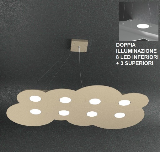 Immagine di Grande Lampadario Biemissione Led Luce Sopra Sotto Top Light Cloud 1128 S8R+3