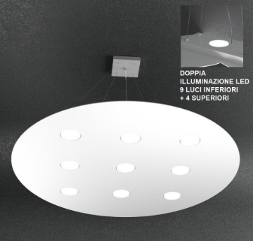 Immagine di Lampadario Rotondo Bianco Cloud Biemissione Luce Sotto Sopra Led 9+4 Top Light
