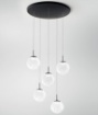 Immagine di Grande Lampadario a Sospensione Rotondo Ariel 5 Sfere Vetro Led con Decoro Goccia Fabas 