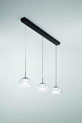 Immagine di Sospensione Lineare Brena 3 Paralumi Ovali Vetro Trasparente Led Step Dimmer Fabas