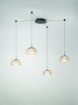 Immagine di Lampadario con Decentramento 4 Paralumi Vetro Cognac Led 40w Step Dimmer Brena Fabas