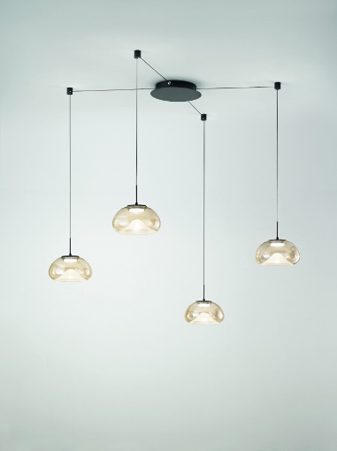 Immagine di Lampadario con Decentramento 4 Paralumi Vetro Cognac Led 40w Step Dimmer Brena Fabas