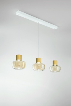 Immagine di Sospensione in Linea Illuminazione Penisola 3 Paralumi Led Vetro Cognac Kino Fabas