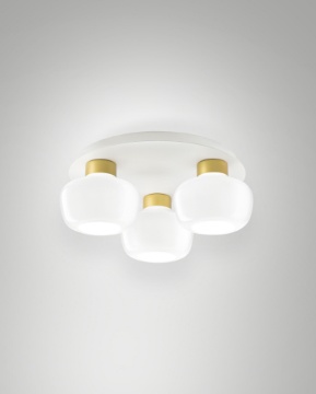 Immagine di Plafoniera Rotonda 3 Paralumi Vetro Bianco Led Dimmer Step 36w Kino Fabas