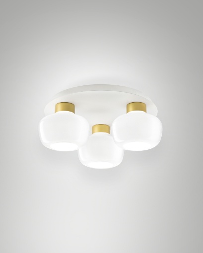 Immagine di Plafoniera Rotonda 3 Paralumi Vetro Bianco Led Dimmer Step 36w Kino Fabas